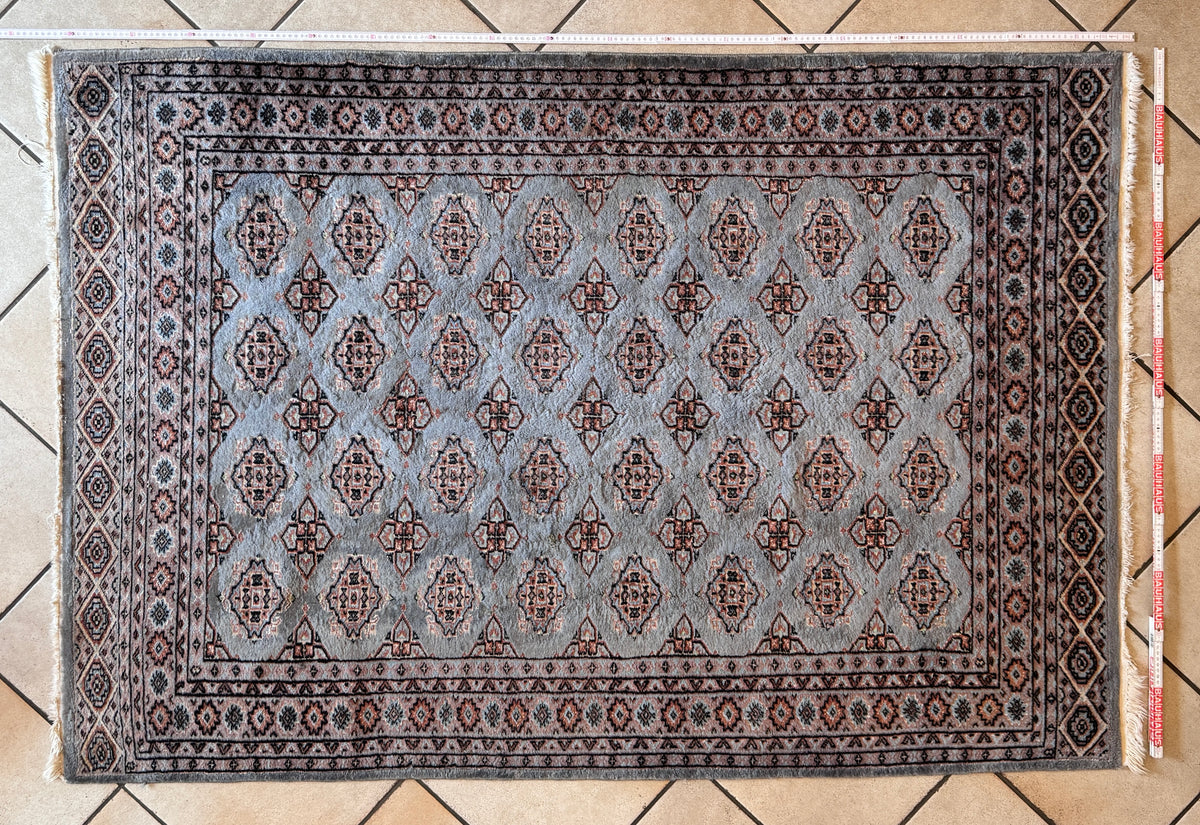 ORIENTTEPPICH WOLLE BLAU GRAU VINTAGE GULS RAUTEN MEDAILLONS
