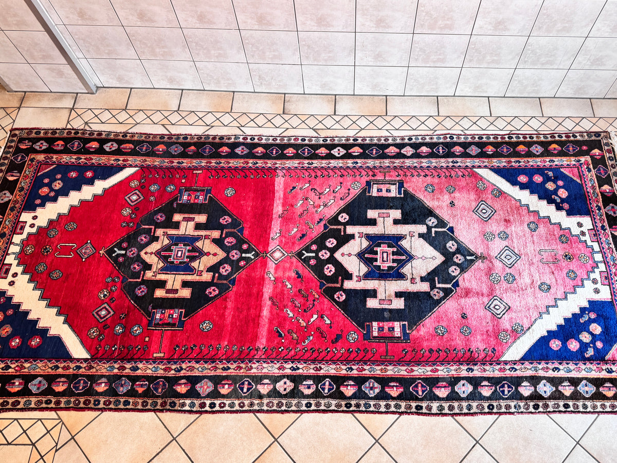 ORIENT-TEPPICH LÄUFER WOLLE HANDGEKNÜPFT NOMADEN ROT VINTAGE