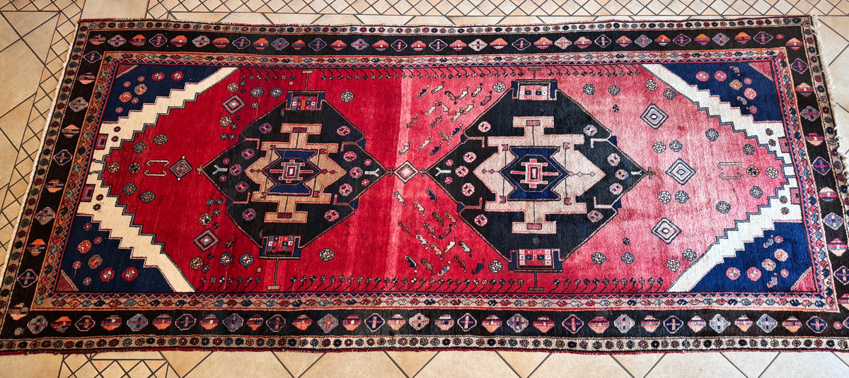 ORIENT-TEPPICH LÄUFER WOLLE HANDGEKNÜPFT NOMADEN ROT VINTAGE