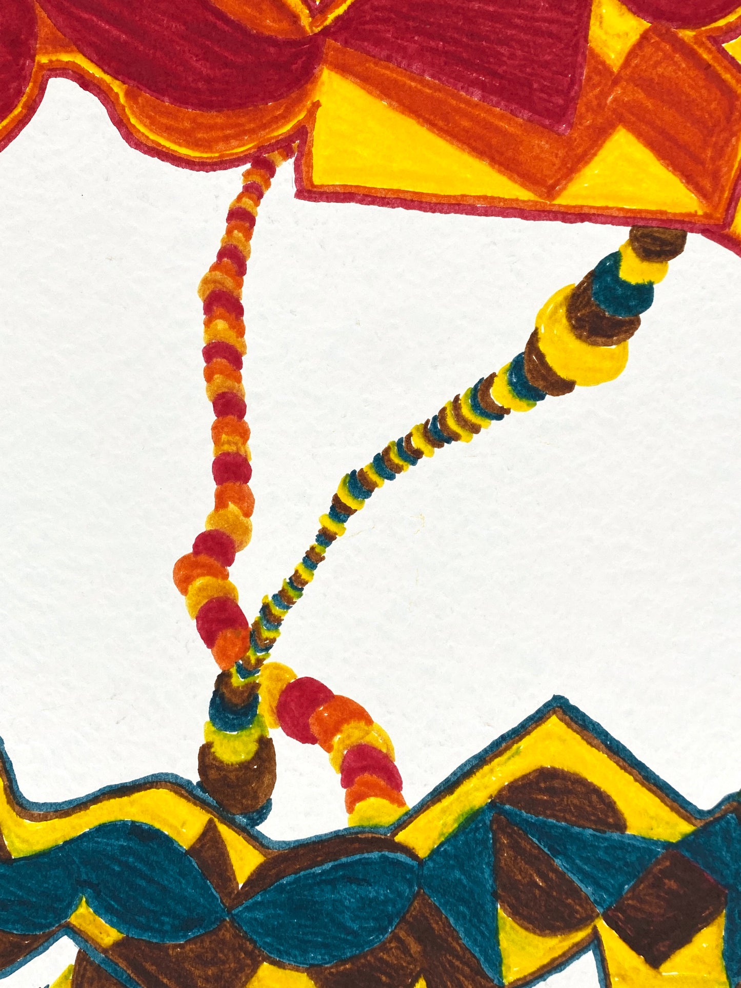 Filzstiftgemälde "Abstrakte Komposition" auf strukturiertem Büttenpapier von Claudia Butenuth (1945–2016), 1970