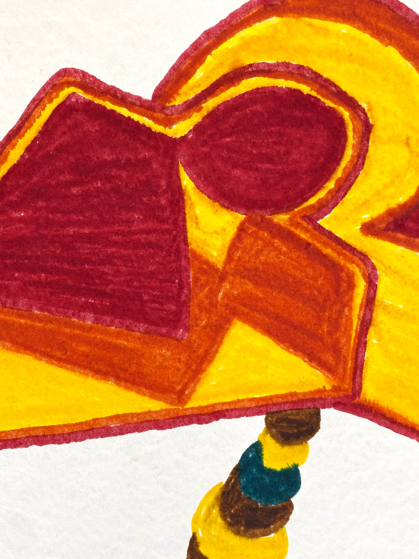 Filzstiftgemälde "Abstrakte Komposition" auf strukturiertem Büttenpapier von Claudia Butenuth (1945–2016), 1970
