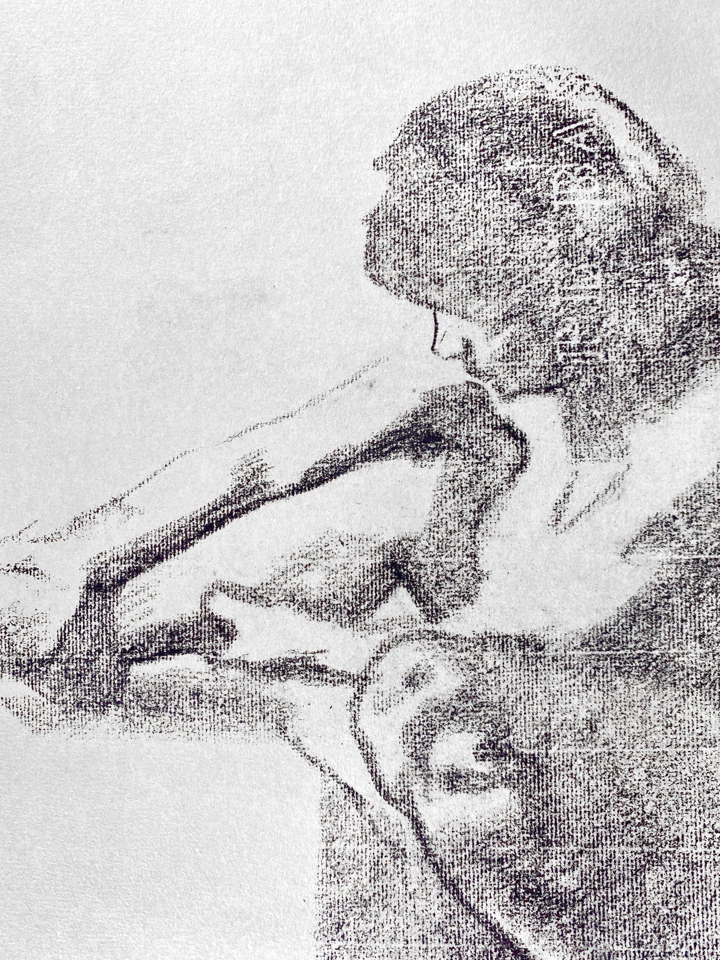 Käthe Kollwitz - Sitzende Frau im Profil, nach links. Kohlezeichnung, Hochwertige Reproduktion