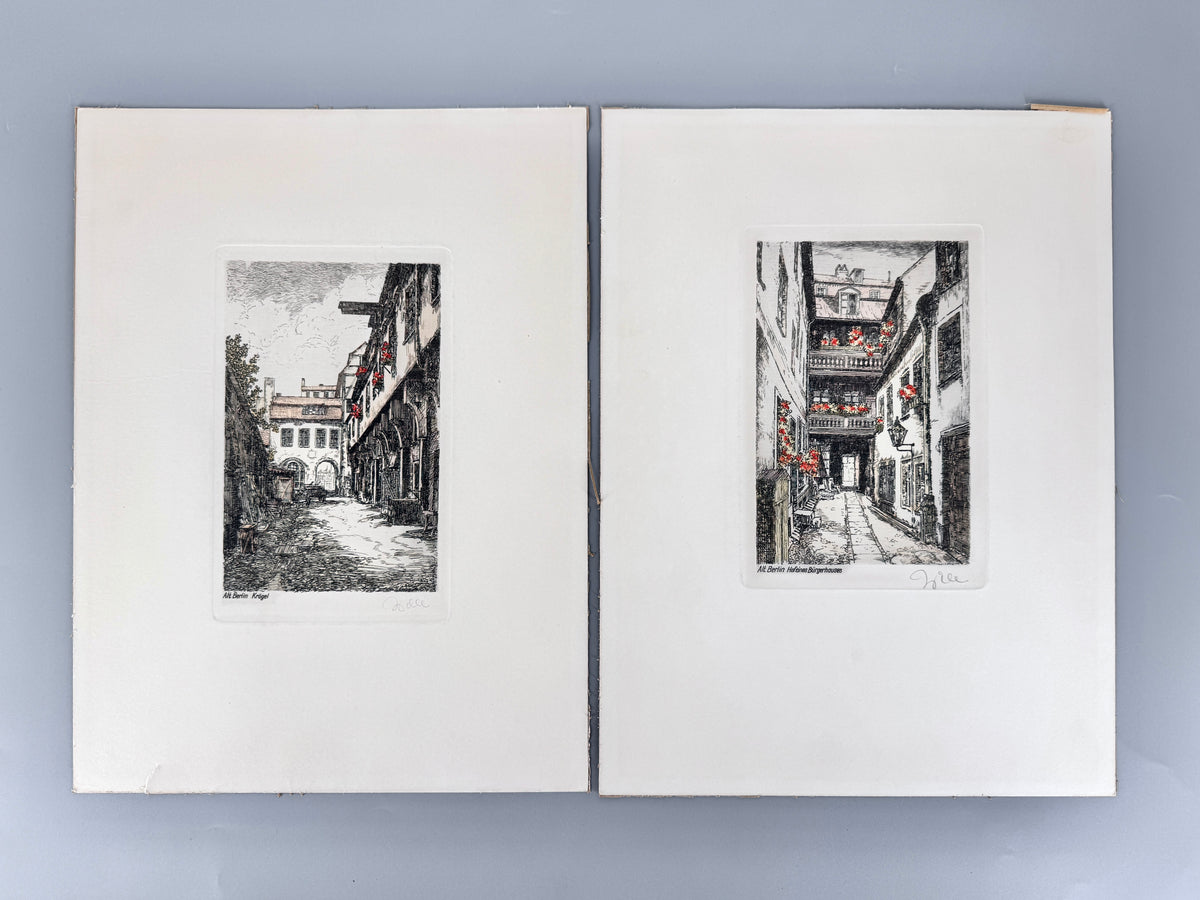 2X Grafik Alt-Berlin. Radierung von Herbert Liebig