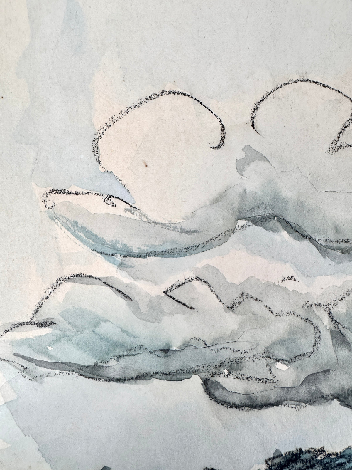 Die Küste Haffkrugs. Aquarell und Wachsmalstift, Datiert 70