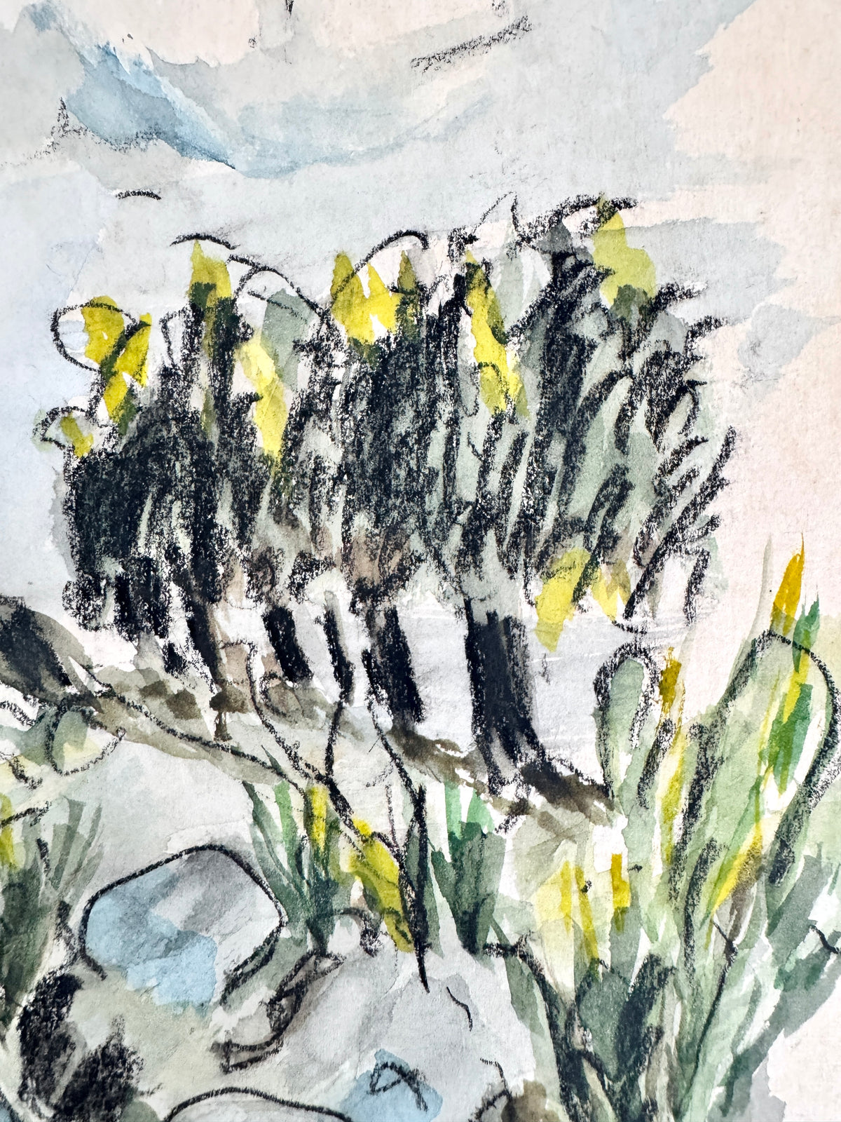Die Küste Haffkrugs. Aquarell und Wachsmalstift, Datiert 70