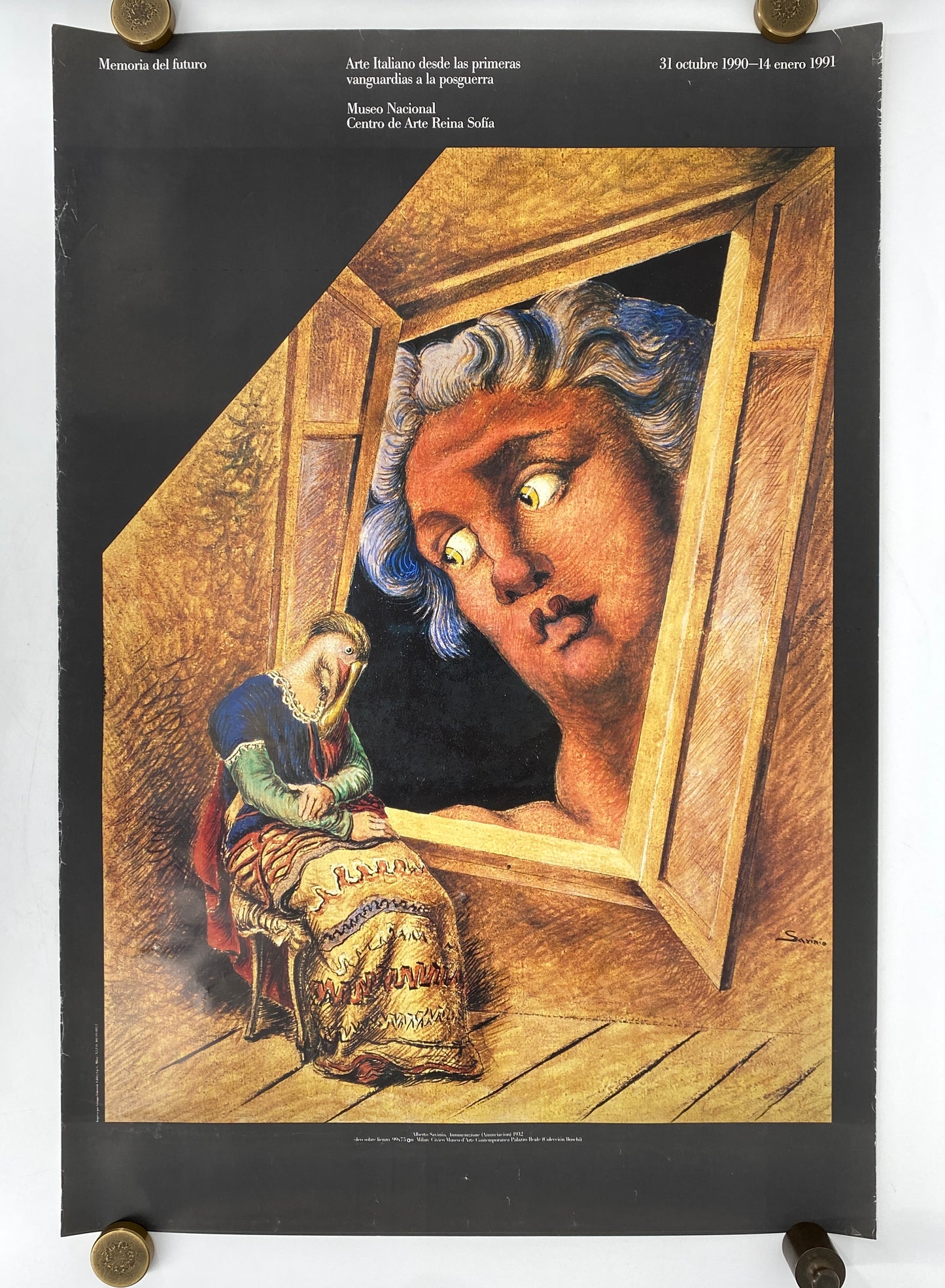 Ausstellungsplakat aus Spanien für Museum Reina Sofía mit der Reproduktion des Gemäldes von Alberto Savinio, 1990