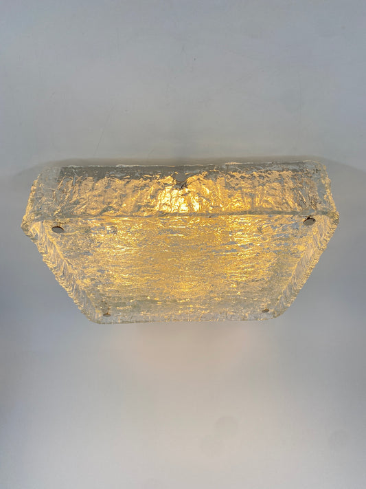 Quadratische Deckenlampe aus Eisglas von Kaiser Leuchten, Deutschland 70er