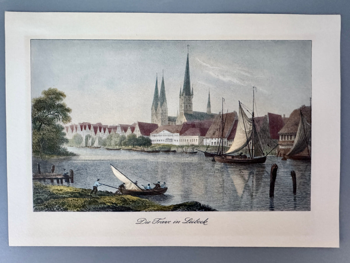 Kunstdruck, Trave in Lübeck. Nach einem Stahlstich