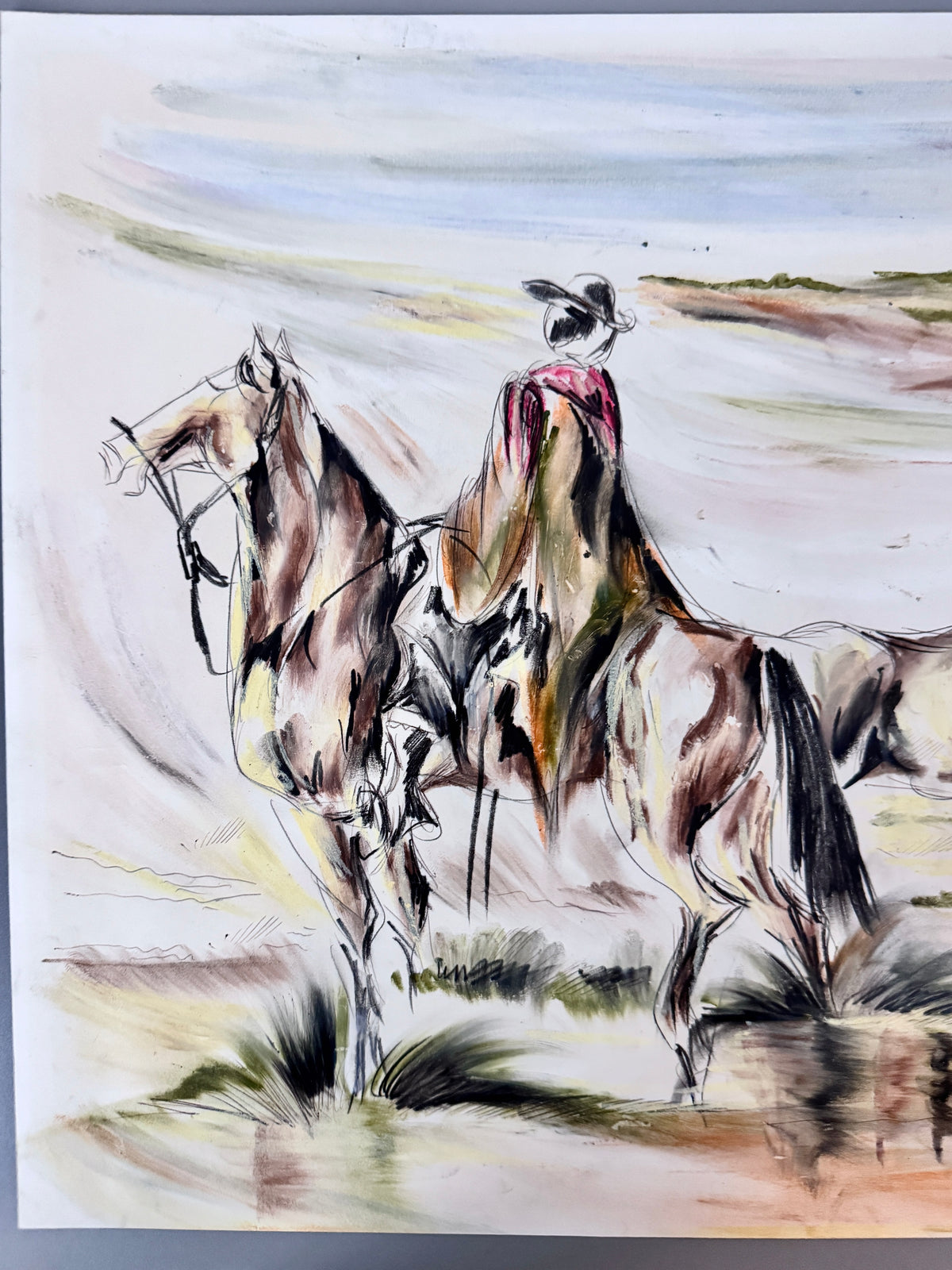 Luis Gasparini - Argentinia. Ölpastell, Gauchos und Pferde