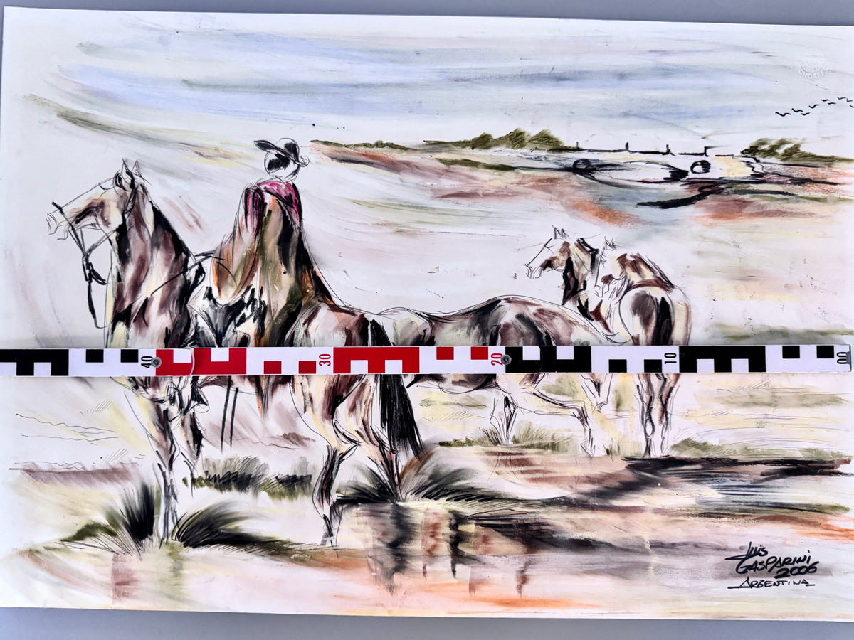 Luis Gasparini - Argentinia. Ölpastell, Gauchos und Pferde