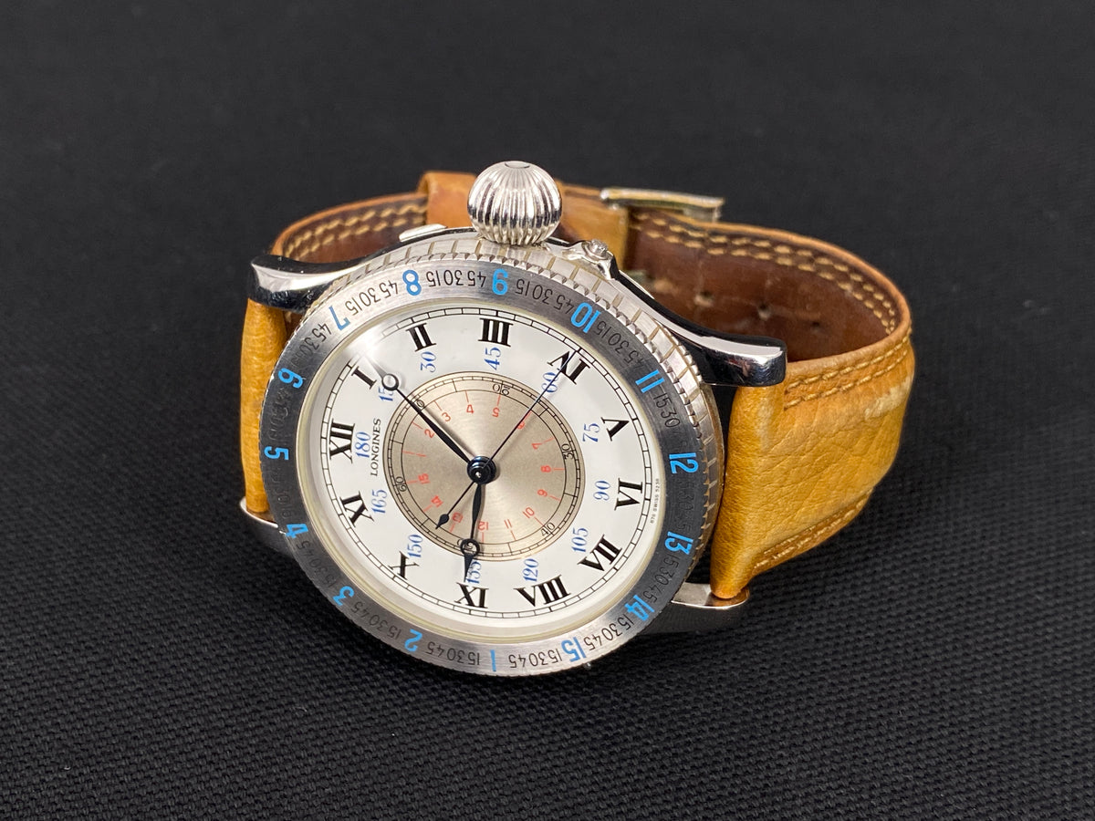 Stundenwinkeluhr von Longines, limitierte Sonderedition der Lindbergh-Kollektion mit einem Koffer, limitierte Flugzeugmodell aus Holz, Uhrenbox aus Holz, Buch von der Edition und ihren Papieren, inkl. Zertifikats