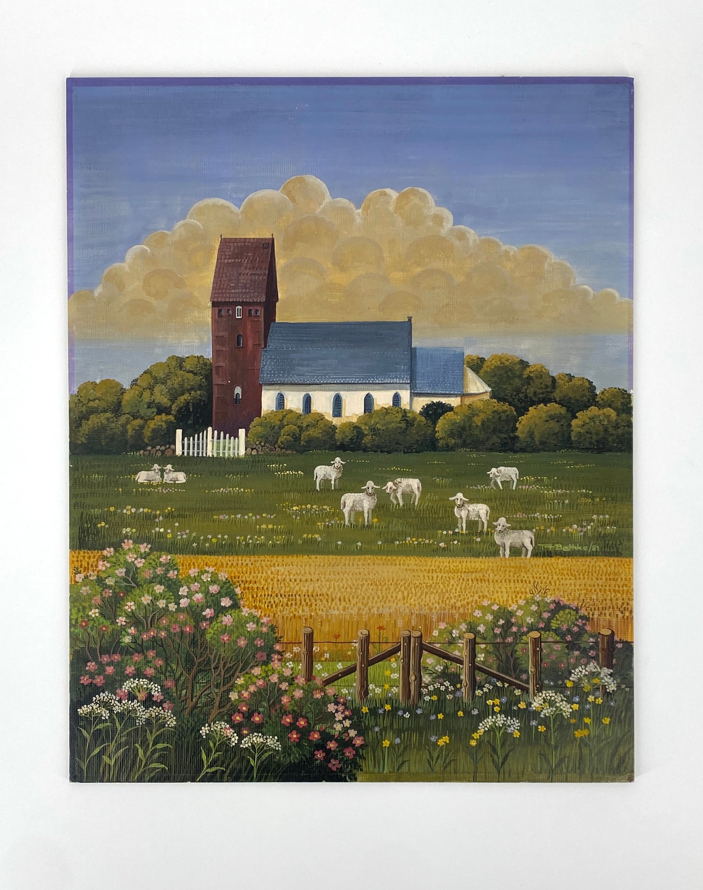 Naives Gemälde "Ländliche Szene" von A. Bethke, 1981