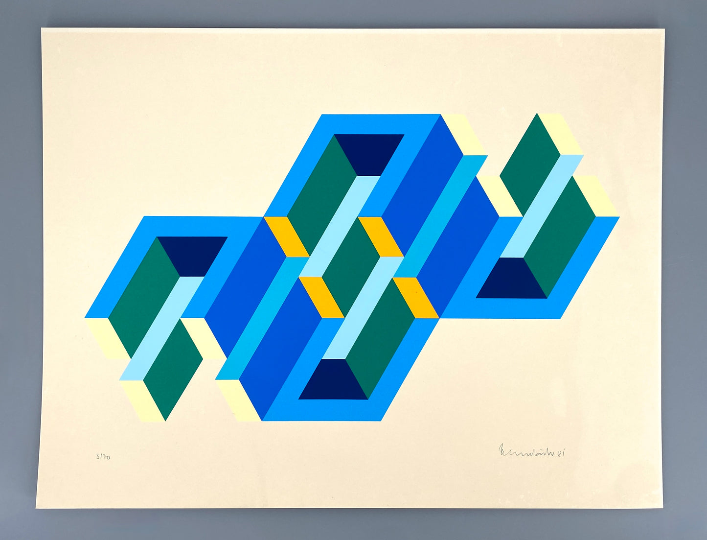 Nummerierter Farbsiebdruck aus der Serie "Duales Objekt" von Ernst Helmstädter (1924‒2018), 1981