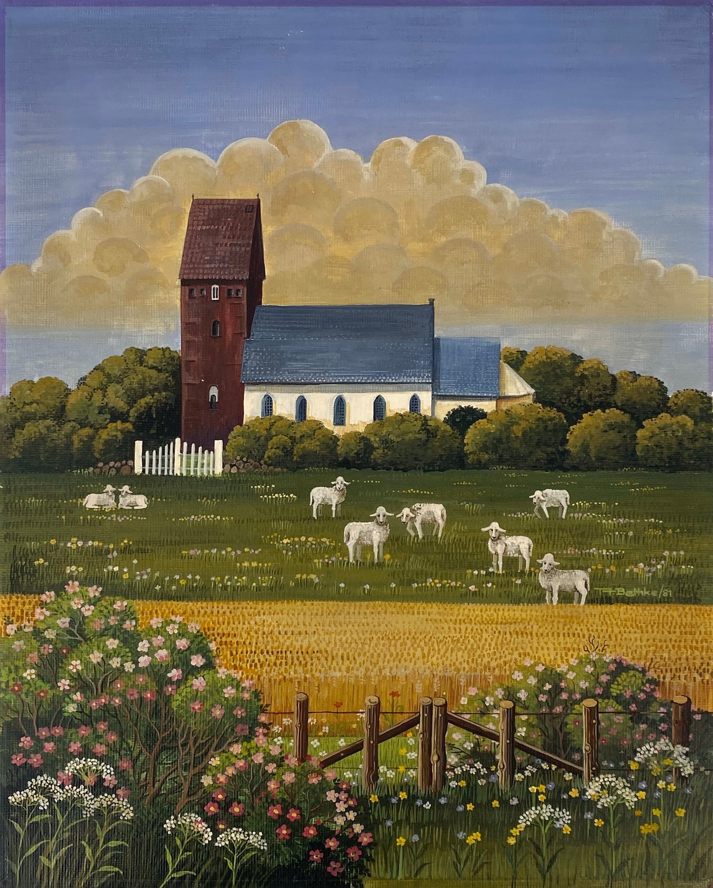 Naives Gemälde "Ländliche Szene" von A. Bethke, 1981