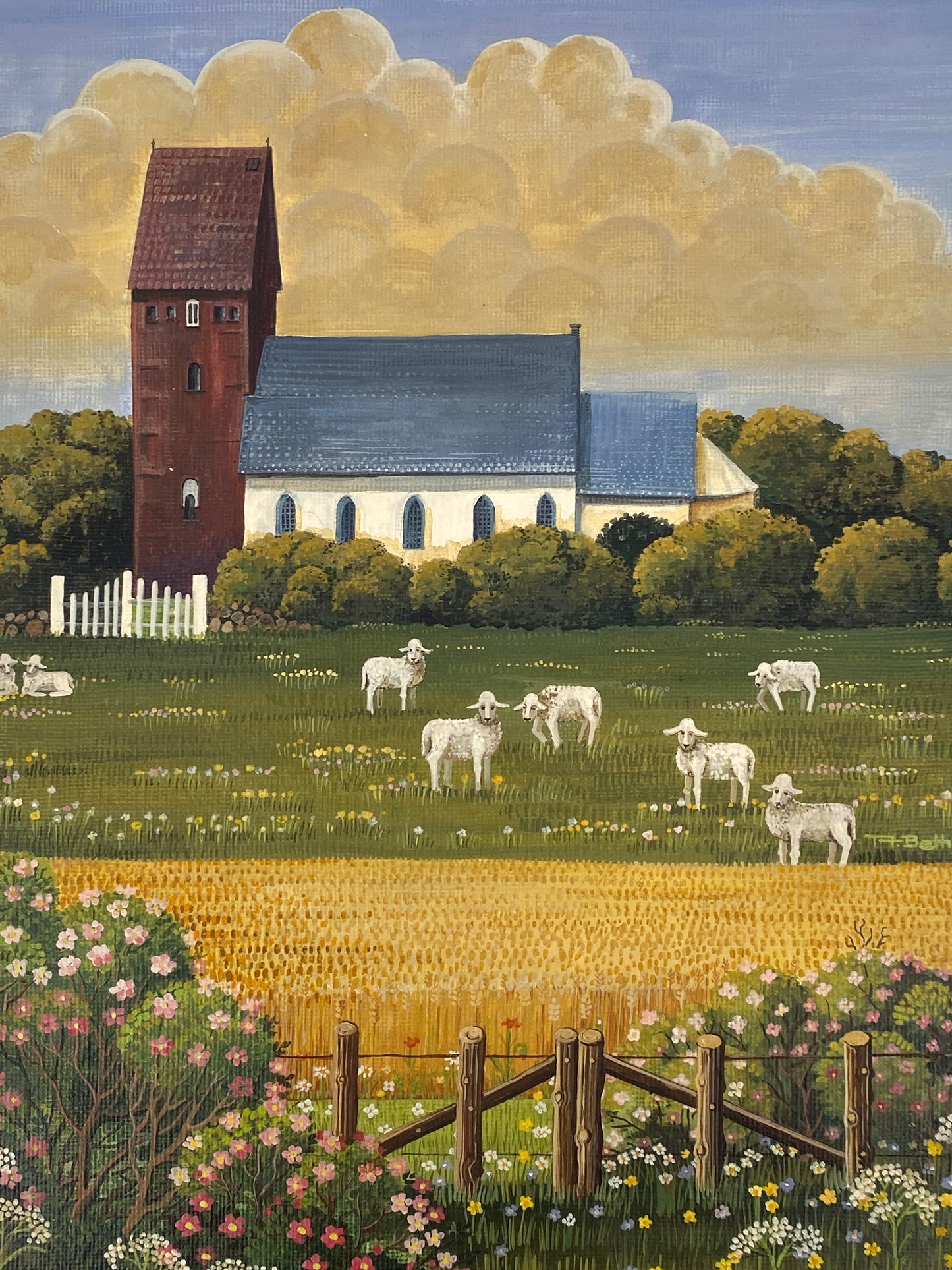 Naives Gemälde "Ländliche Szene" von A. Bethke, 1981