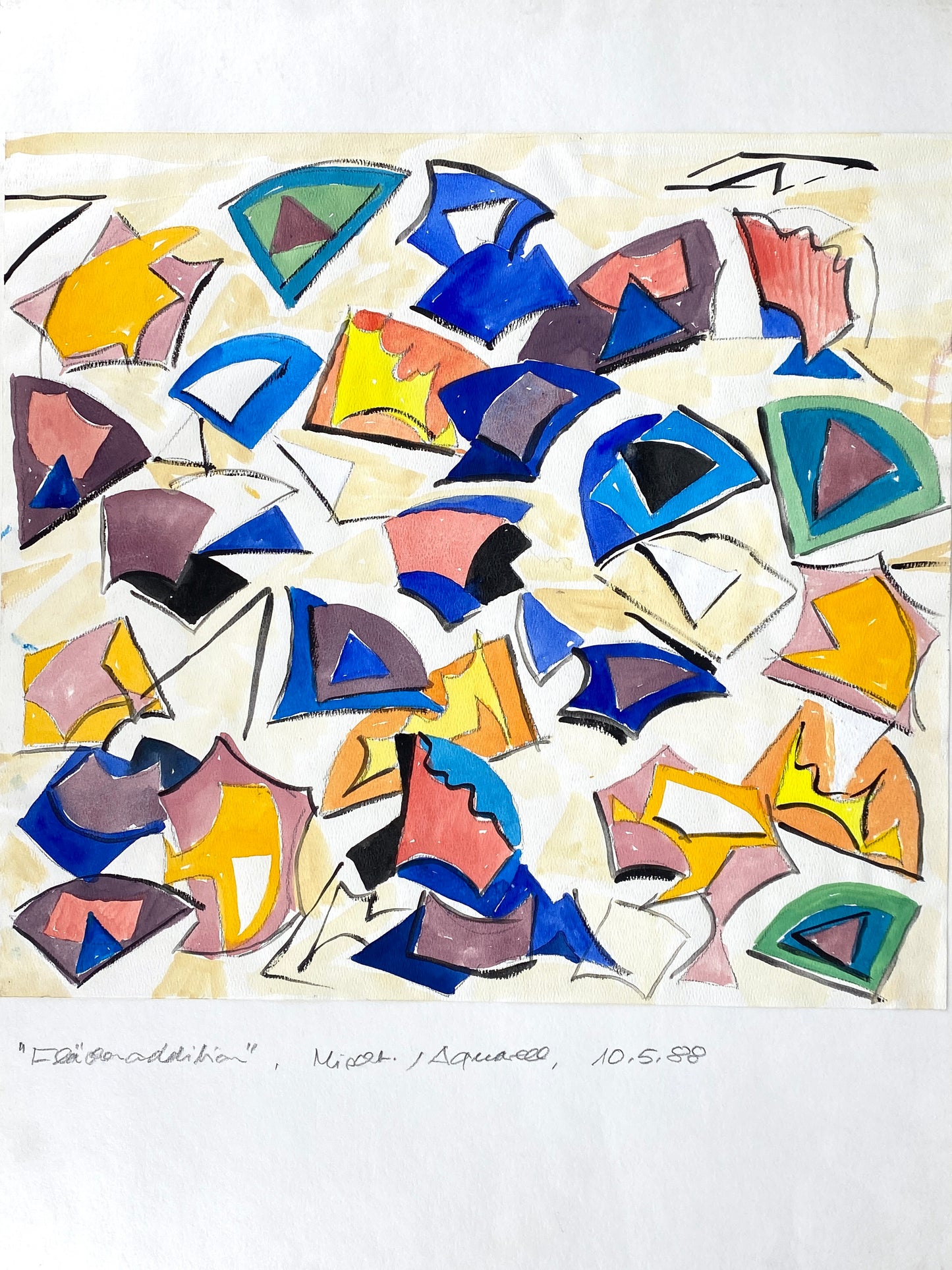 Postmodernes Aquarellgemälde "Flächenaddition" von Helmut Dittmann (1931–2000), 1988