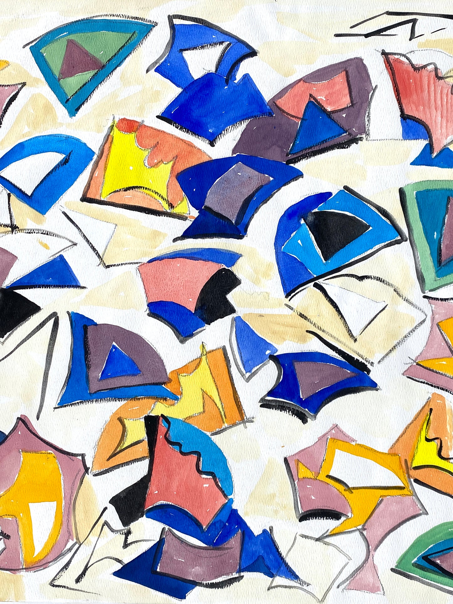 Postmodernes Aquarellgemälde "Flächenaddition" von Helmut Dittmann (1931–2000), 1988