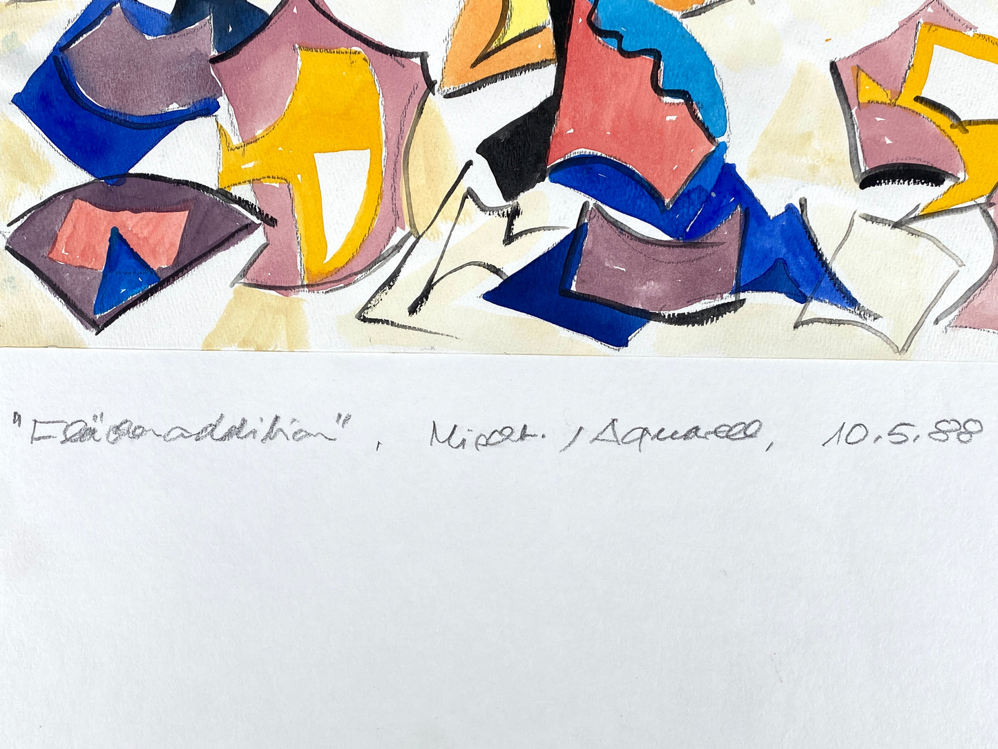 Postmodernes Aquarellgemälde "Flächenaddition" von Helmut Dittmann (1931–2000), 1988
