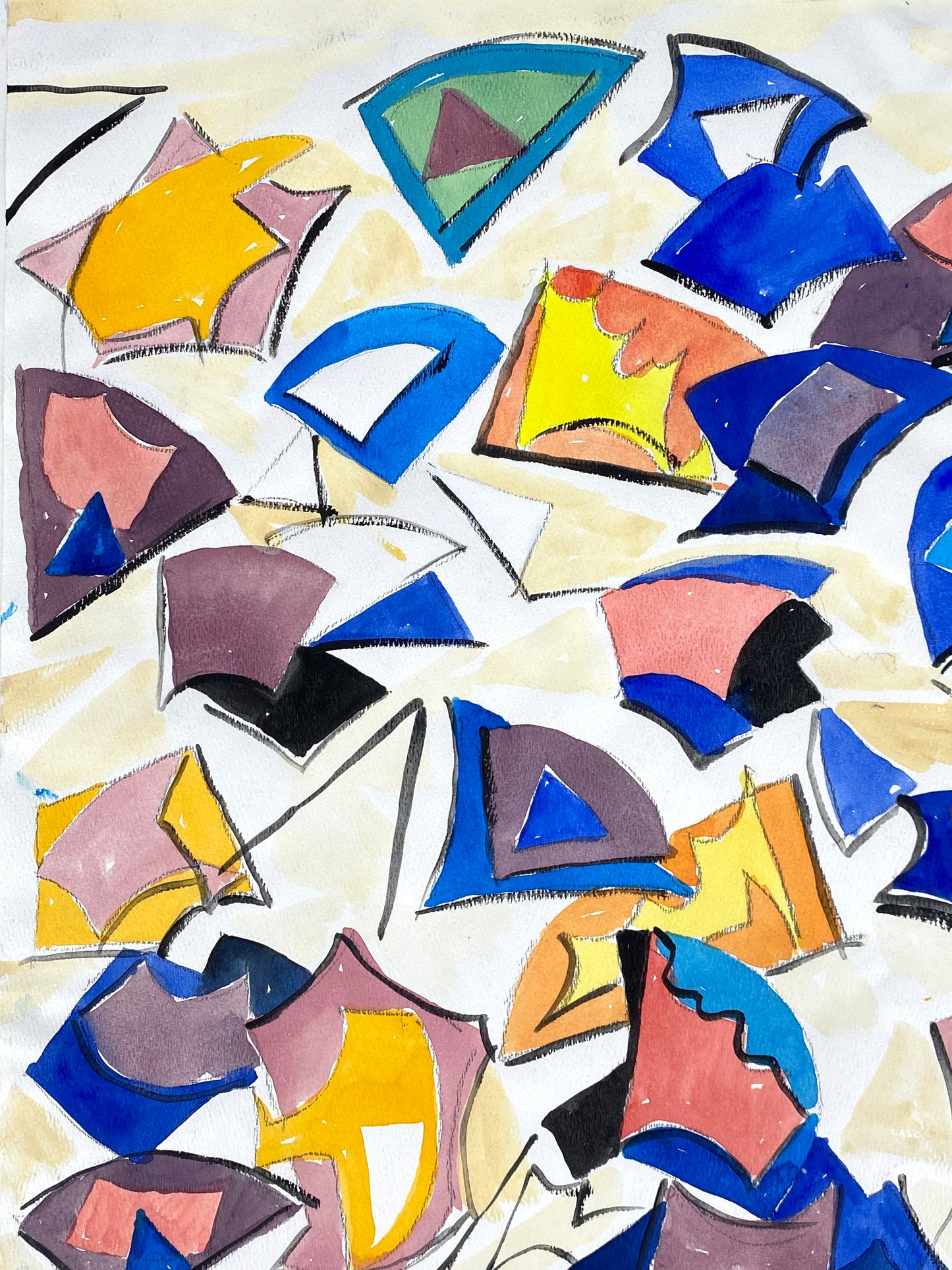 Postmodernes Aquarellgemälde "Flächenaddition" von Helmut Dittmann (1931–2000), 1988