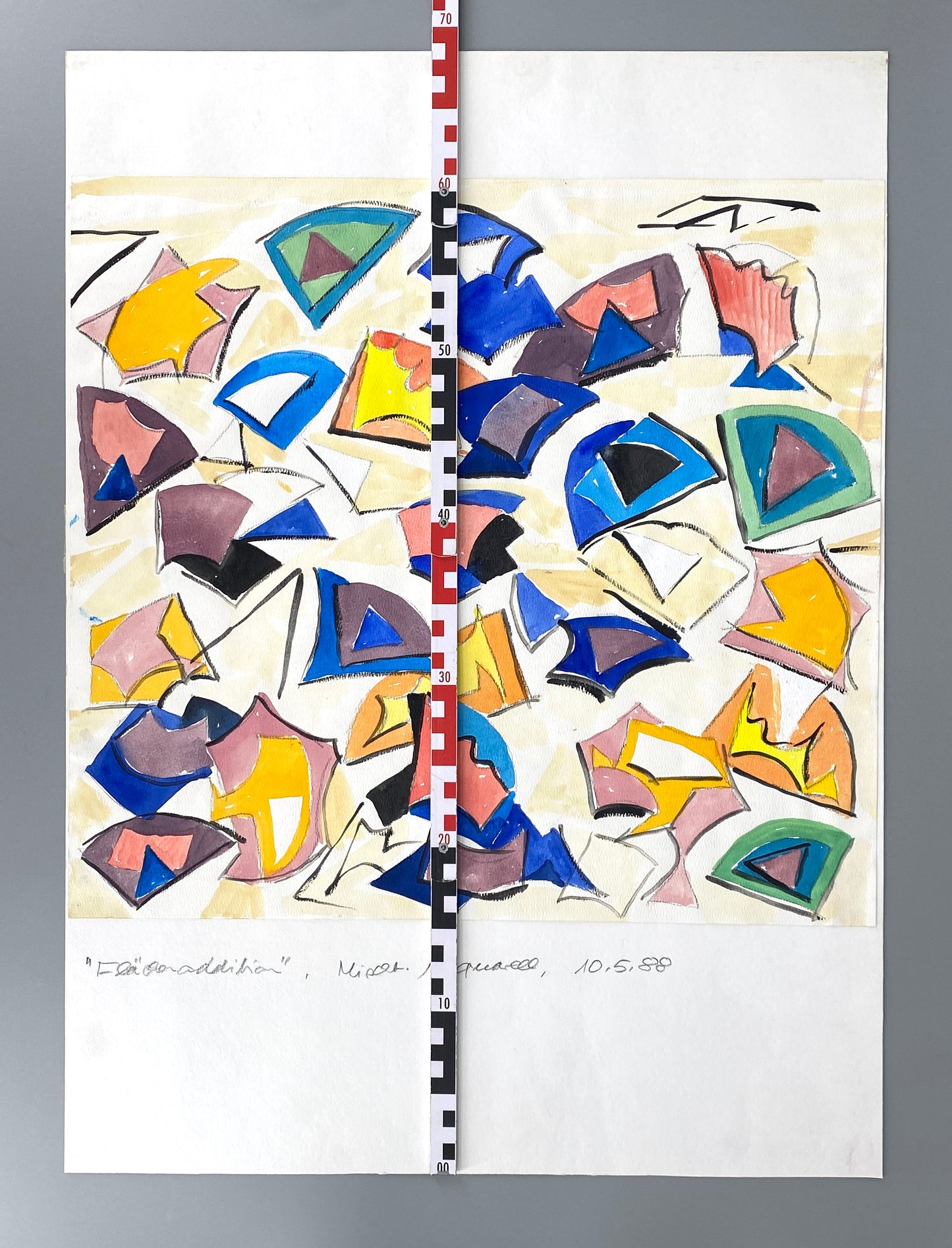 Postmodernes Aquarellgemälde "Flächenaddition" von Helmut Dittmann (1931–2000), 1988