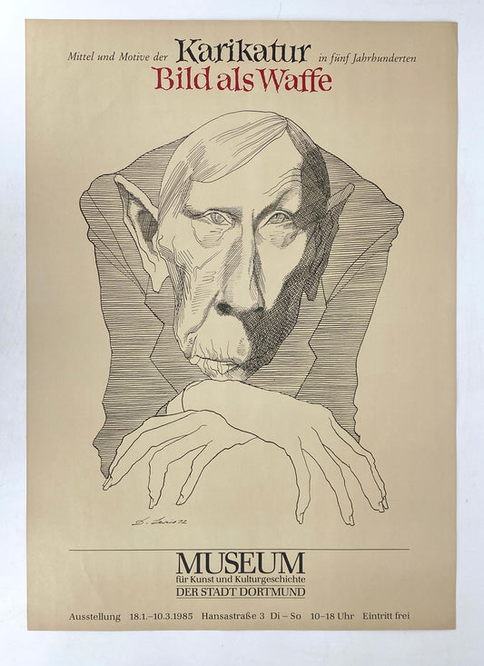 Ausstellungsplakat mit einer Reproduktion von David Levine (1926–2009) für das Museum für Kunst und Kulturgeschichte, Dortmund aus dem Jahr 1985