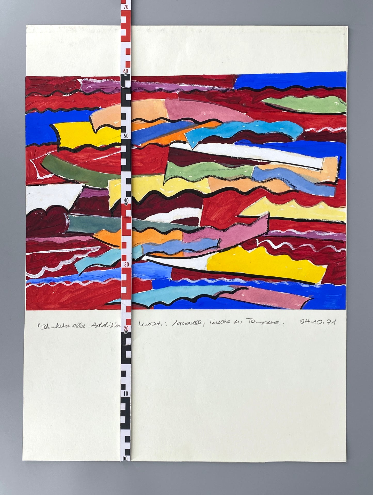 Mischtechnik-Gemälde "Strukturelle Addition" von Helmut Dittmann (1931–2000) mit Nachlassstempel, 1991