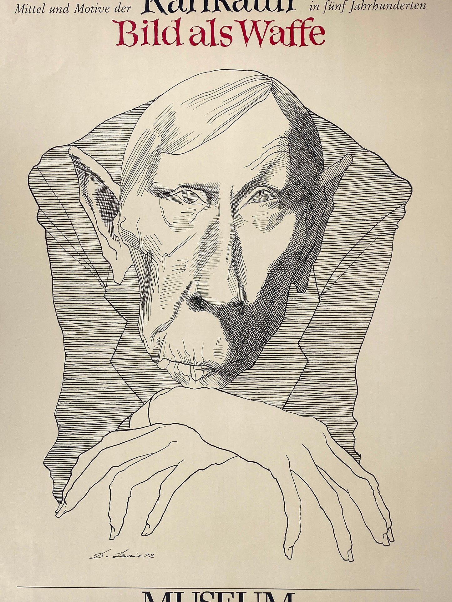 Ausstellungsplakat mit einer Reproduktion von David Levine (1926–2009) für das Museum für Kunst und Kulturgeschichte, Dortmund aus dem Jahr 1985
