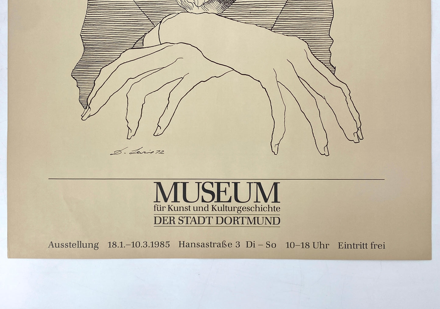 Ausstellungsplakat mit einer Reproduktion von David Levine (1926–2009) für das Museum für Kunst und Kulturgeschichte, Dortmund aus dem Jahr 1985