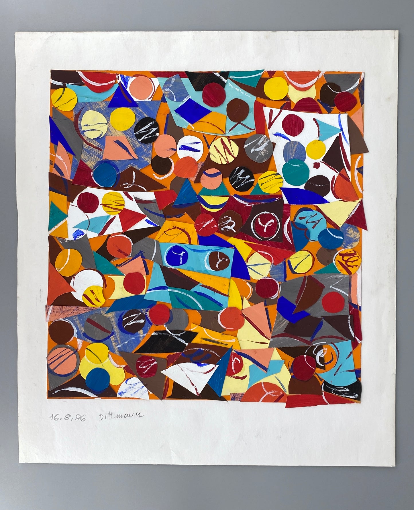 Dynamische / kinetische Collage von Helmut Dittmann (1931–2000) mit Signatur und Nachlassstempel, 1986