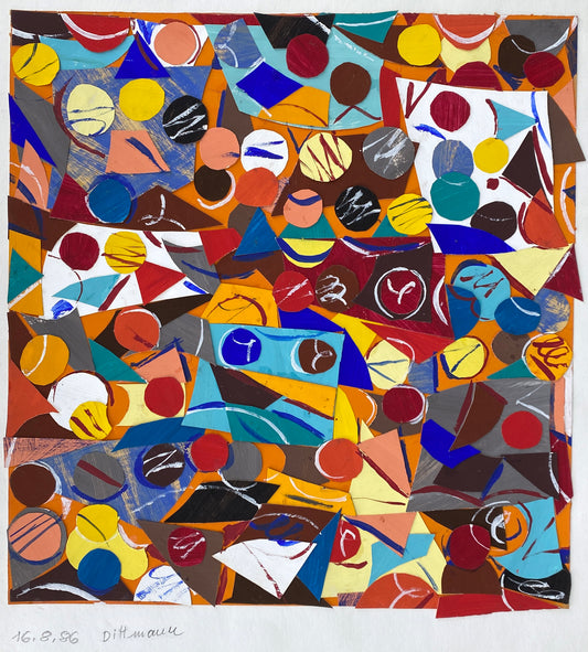 Dynamische / kinetische Collage von Helmut Dittmann (1931–2000) mit Signatur und Nachlassstempel, 1986