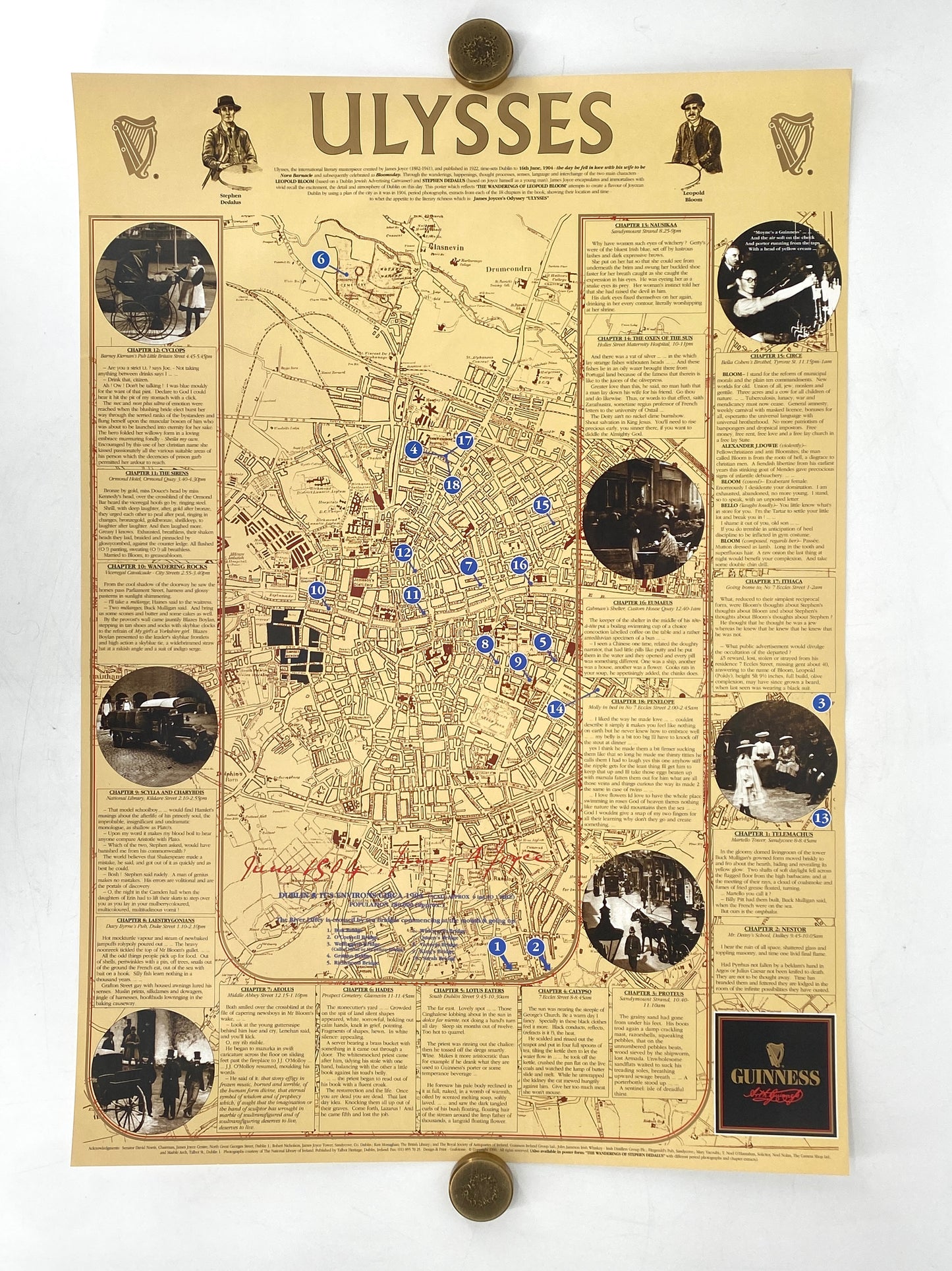 Literaturgeschichtliches Plakat / Poster "The Wanderings of Leopold Bloom (Rundgang auf den Spuren von Leopold Bloom)" aus Irland, 1996
