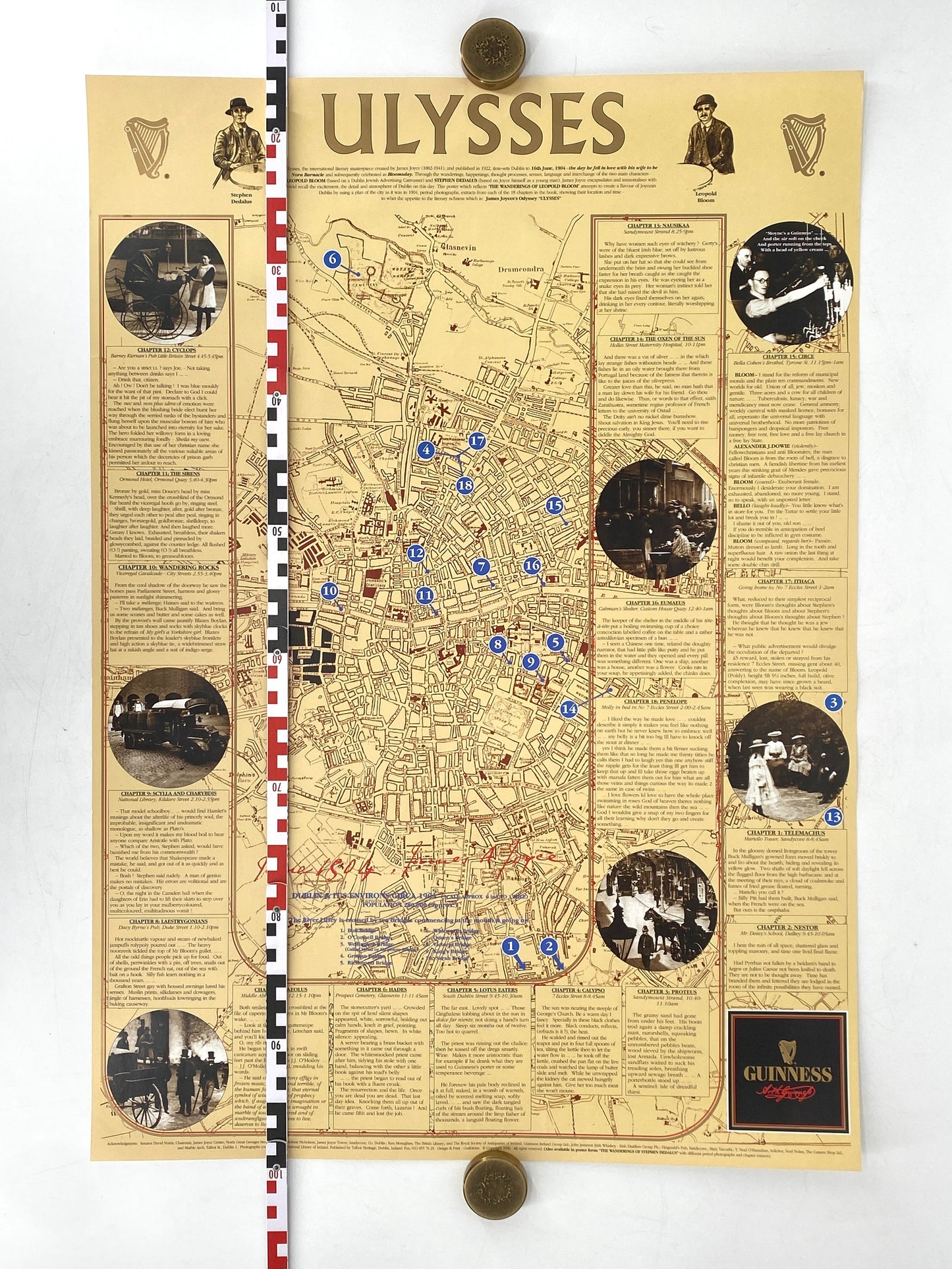 Literaturgeschichtliches Plakat / Poster "The Wanderings of Leopold Bloom (Rundgang auf den Spuren von Leopold Bloom)" aus Irland, 1996