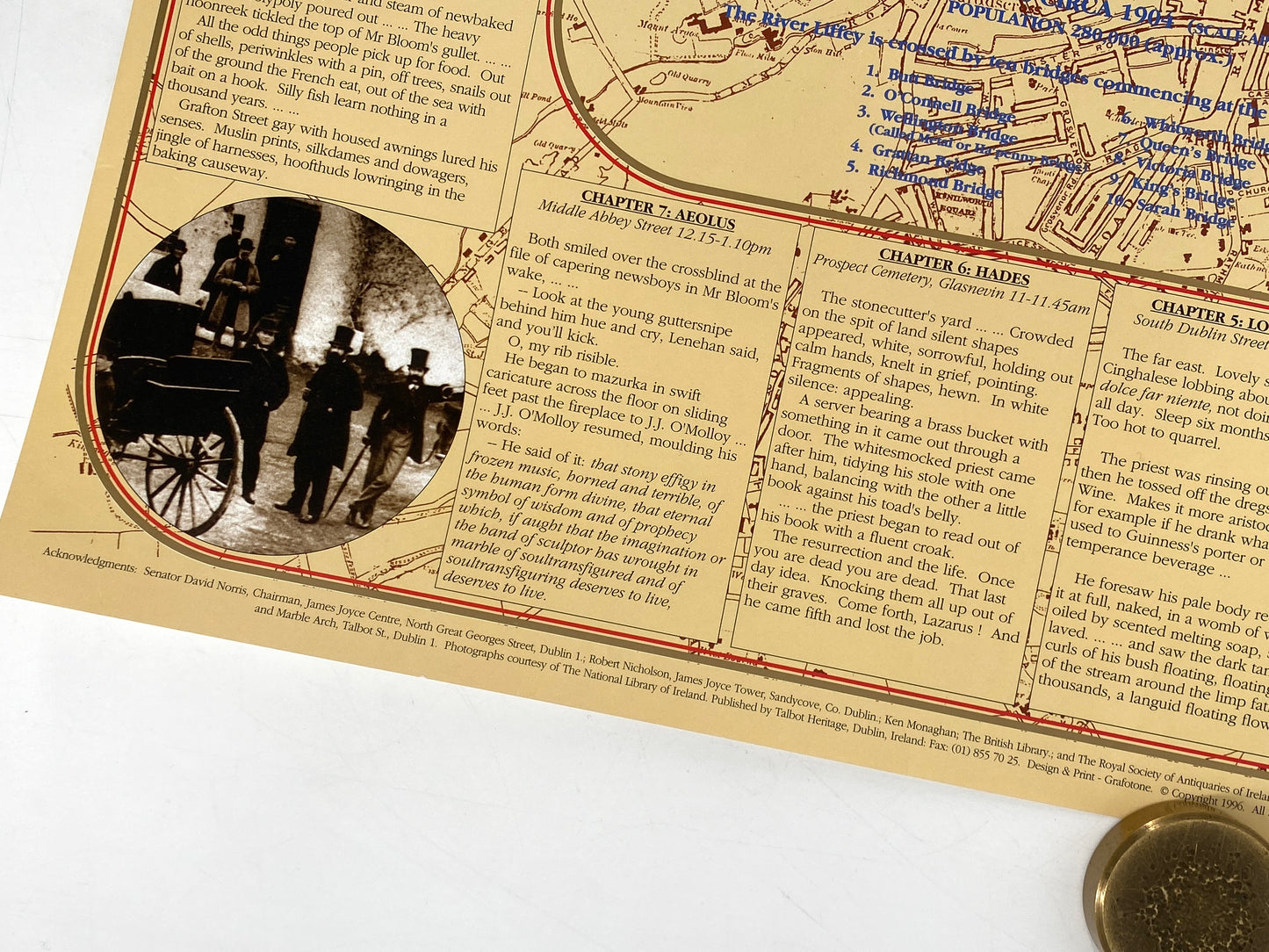 Literaturgeschichtliches Plakat / Poster "The Wanderings of Leopold Bloom (Rundgang auf den Spuren von Leopold Bloom)" aus Irland, 1996