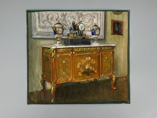 Detailreiches Gouache-Gemälde von Lehmann Steglitz, 1910er Jahre, Unikat