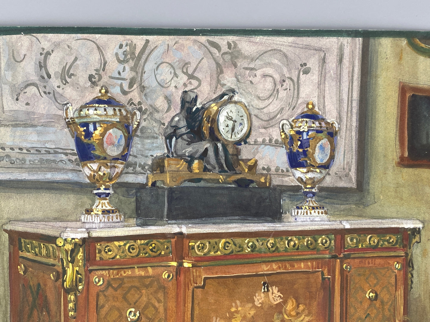 Detailreiches Gouache-Gemälde von Lehmann Steglitz, 1910er Jahre, Unikat