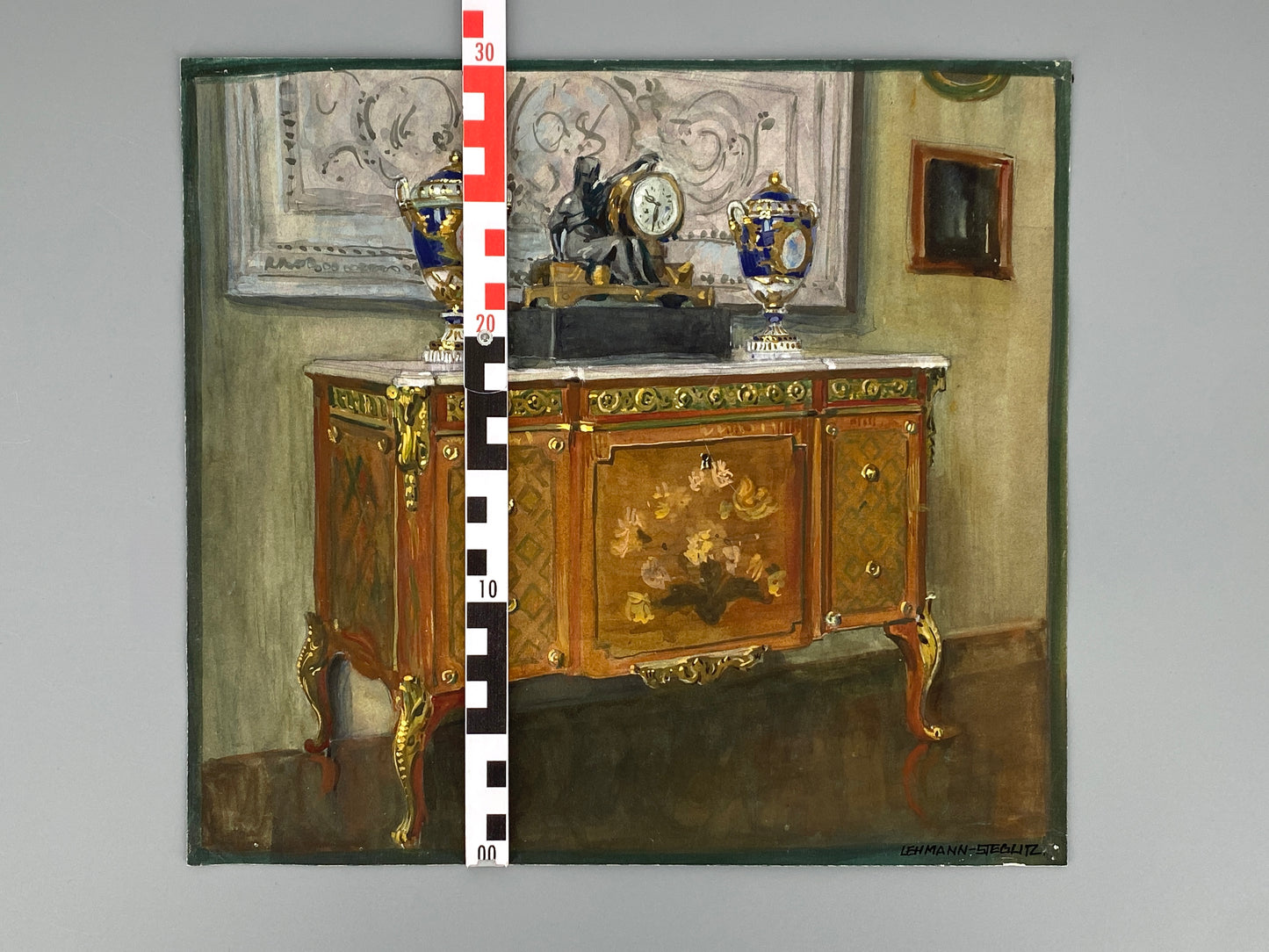 Detailreiches Gouache-Gemälde von Lehmann Steglitz, 1910er Jahre, Unikat