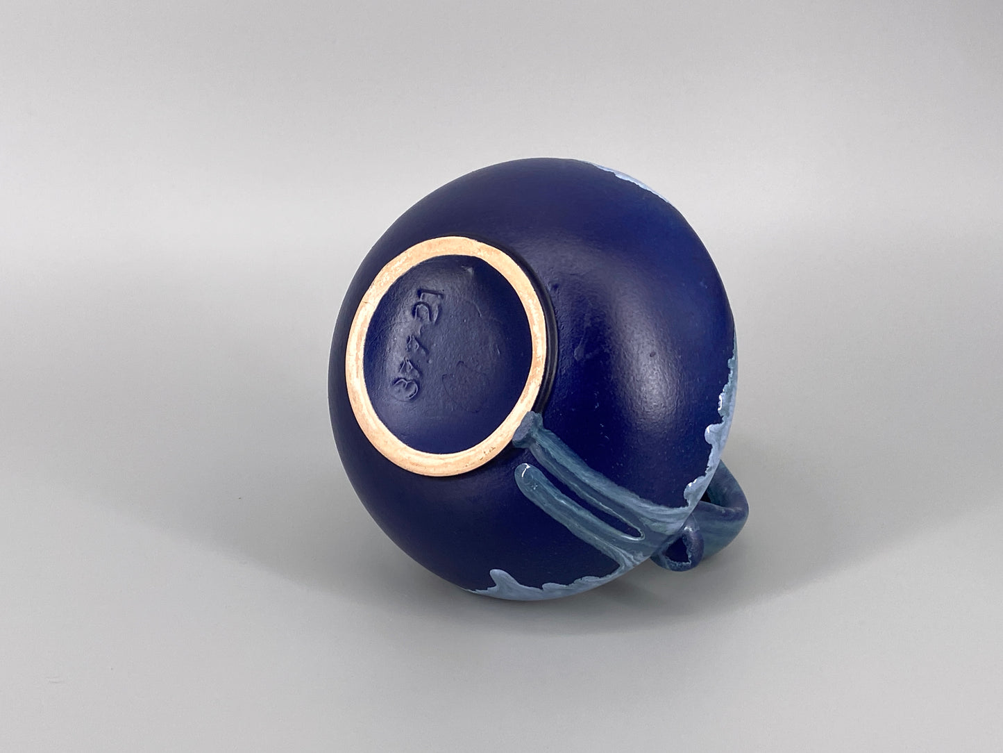 Blaue Vase mit Fat Lava Glasur, mit Henkel, West-Deutschland, 1970er