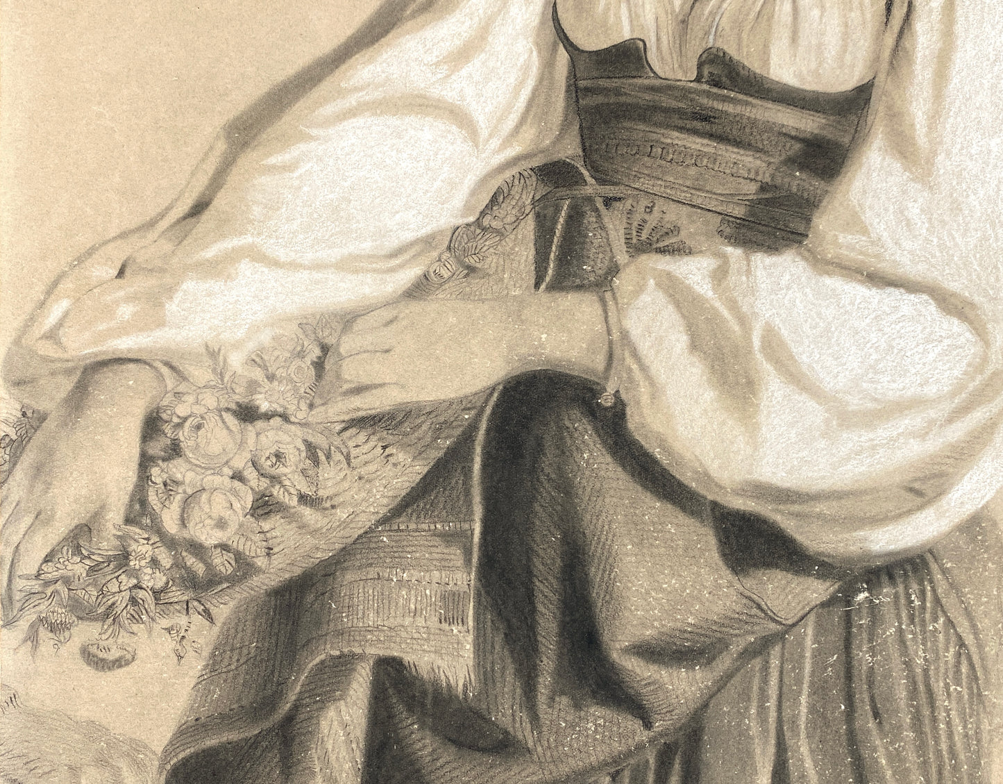 Antike Kreidezeichnung nach dem Gemälde von Félix-Joseph Barrias, monogrammiert