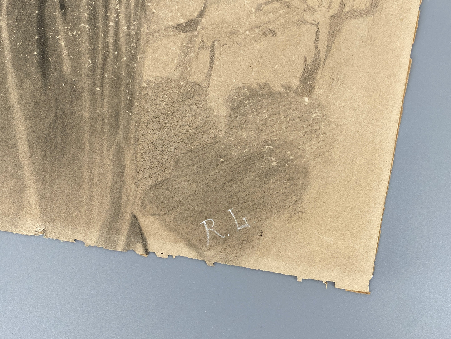 Antike Kreidezeichnung nach dem Gemälde von Félix-Joseph Barrias, monogrammiert