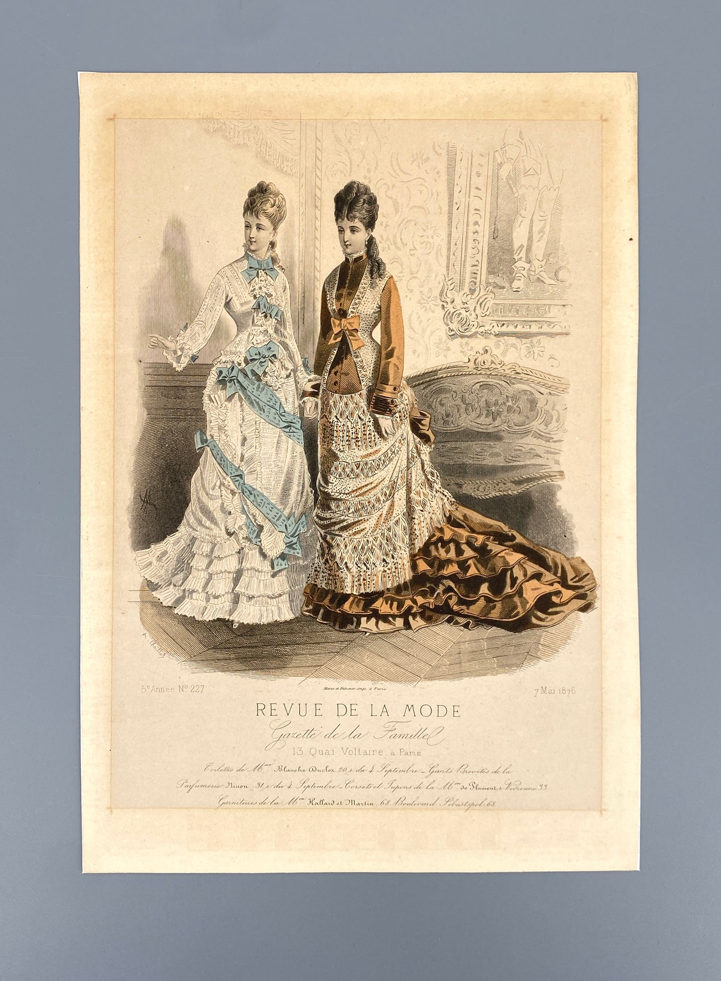 Handkolorierte Modeillustrationen aus Frankreich, 3 Stk., 1866/1876