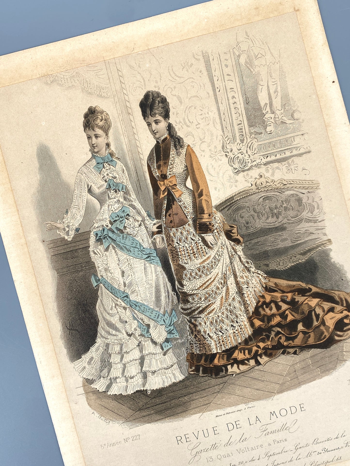 Handkolorierte Modeillustrationen aus Frankreich, 3 Stk., 1866/1876