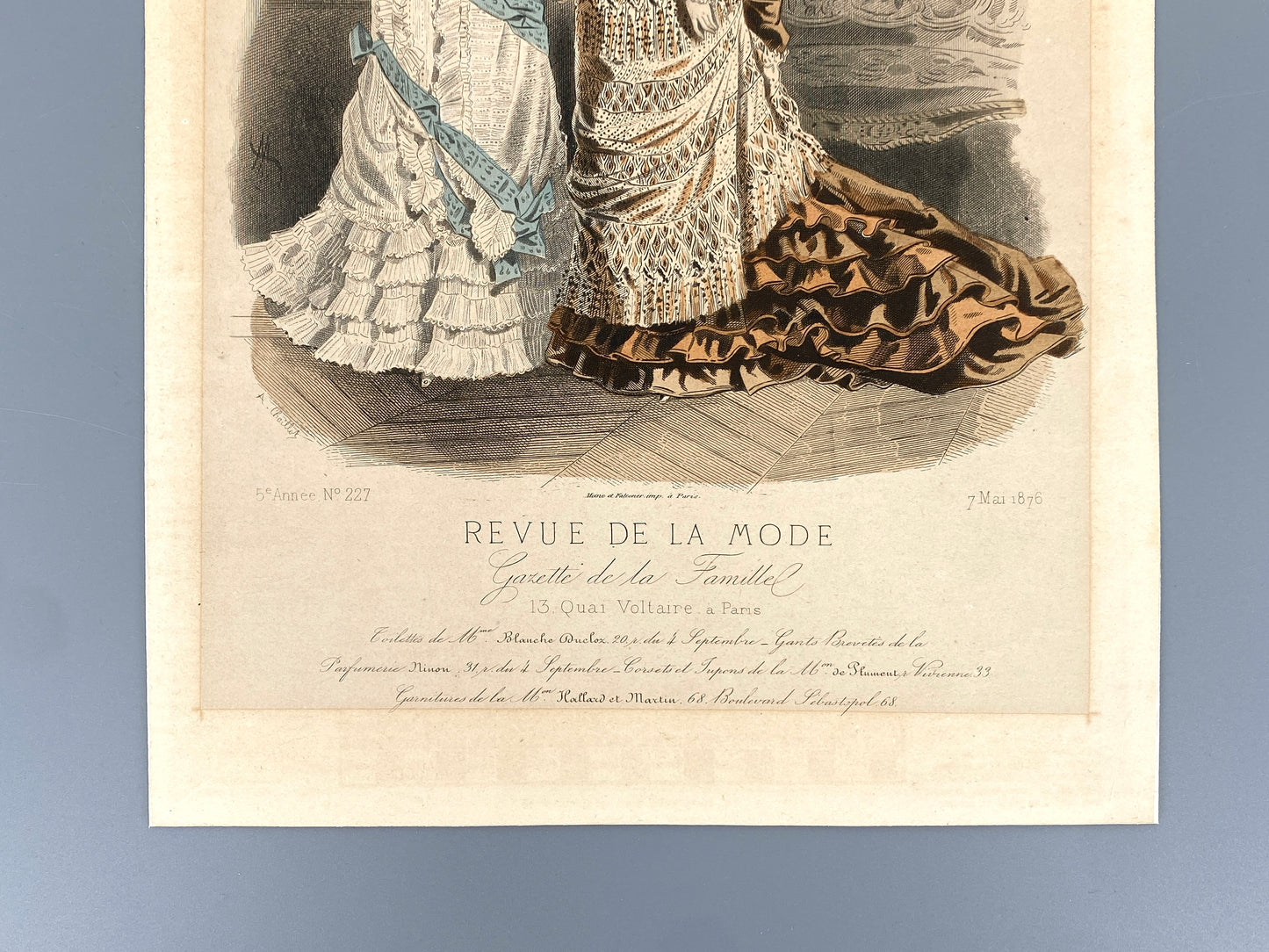 Handkolorierte Modeillustrationen aus Frankreich, 3 Stk., 1866/1876
