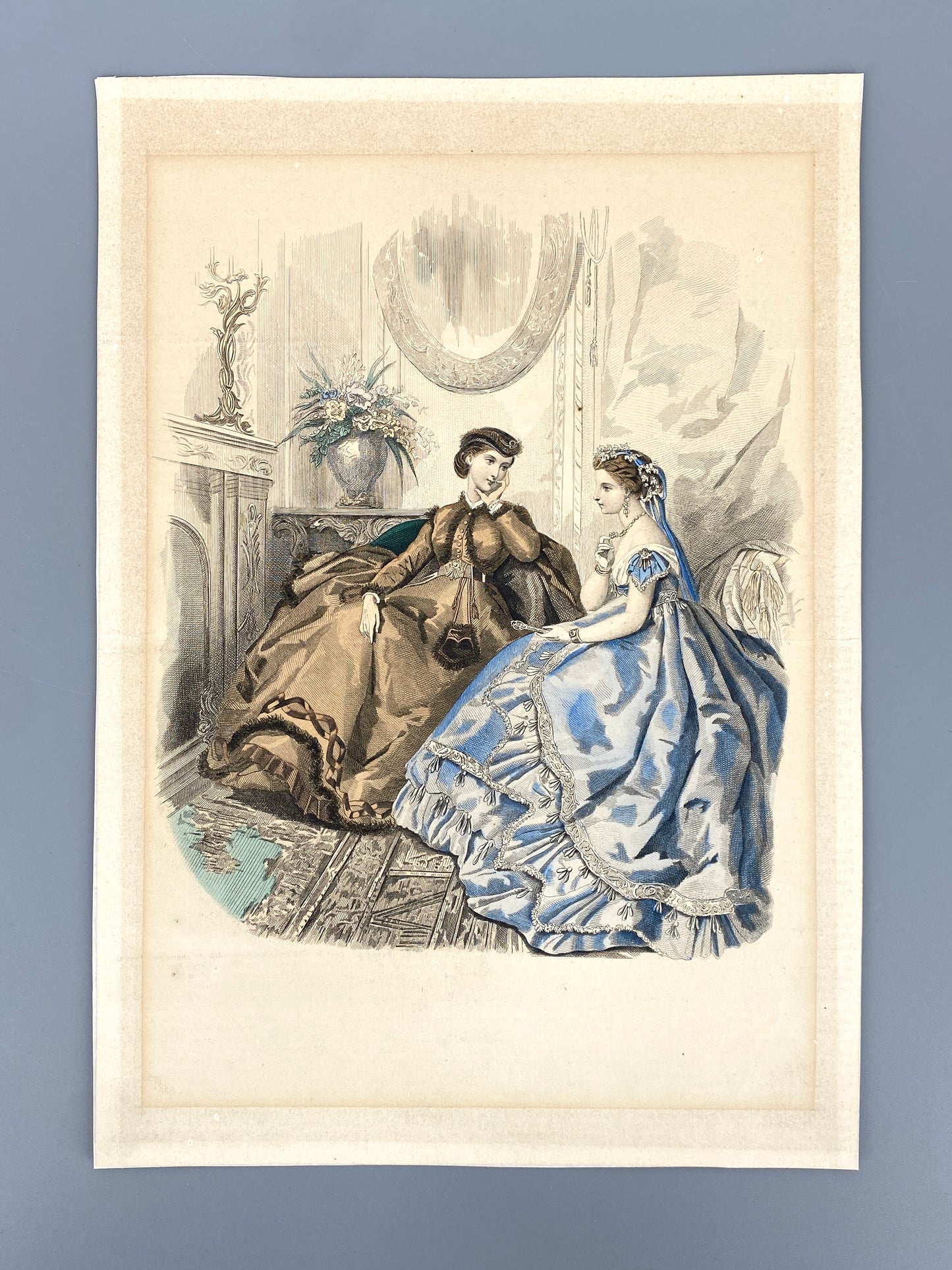 Handkolorierte Modeillustrationen aus Frankreich, 3 Stk., 1866/1876