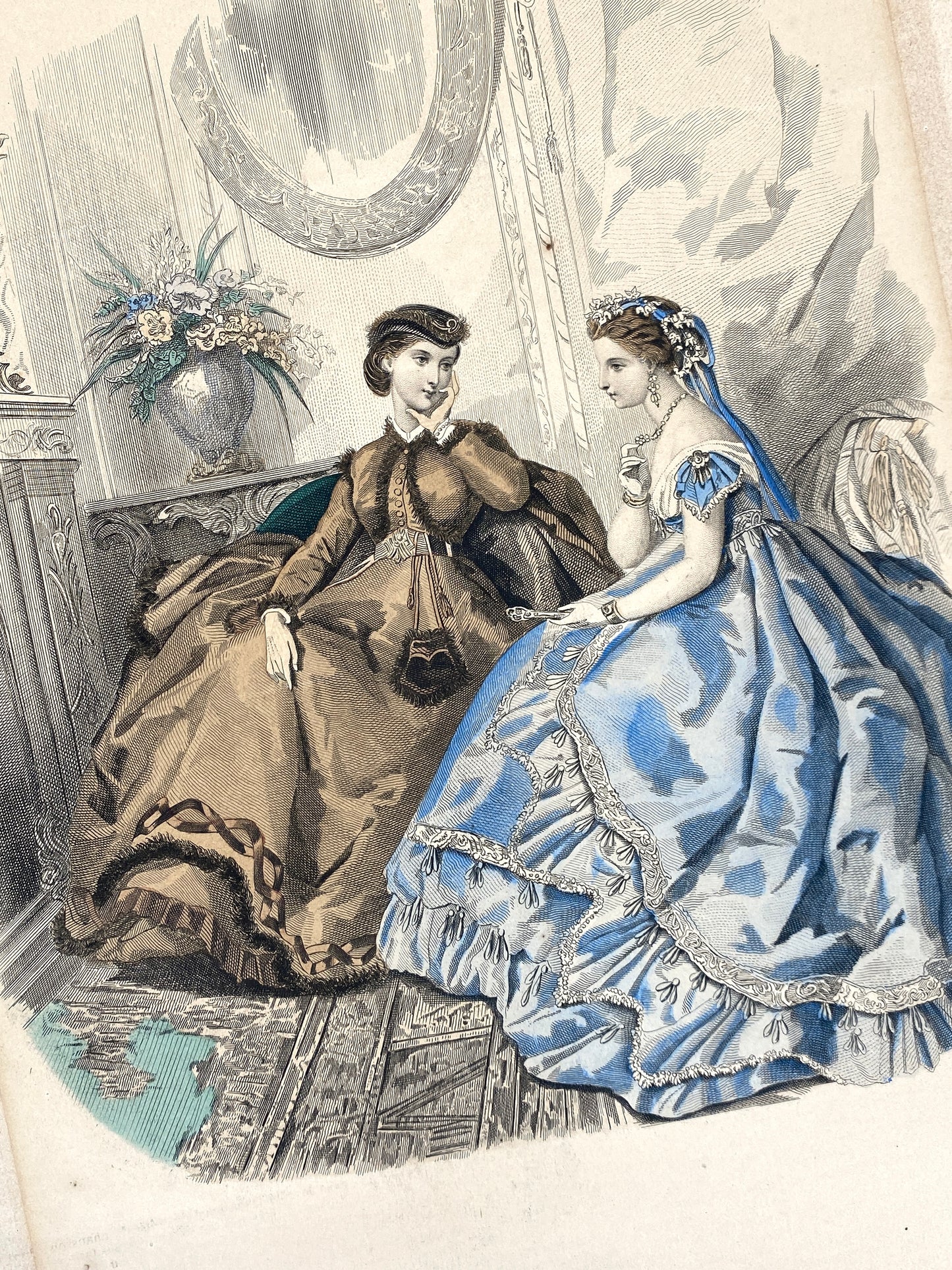 Handkolorierte Modeillustrationen aus Frankreich, 3 Stk., 1866/1876