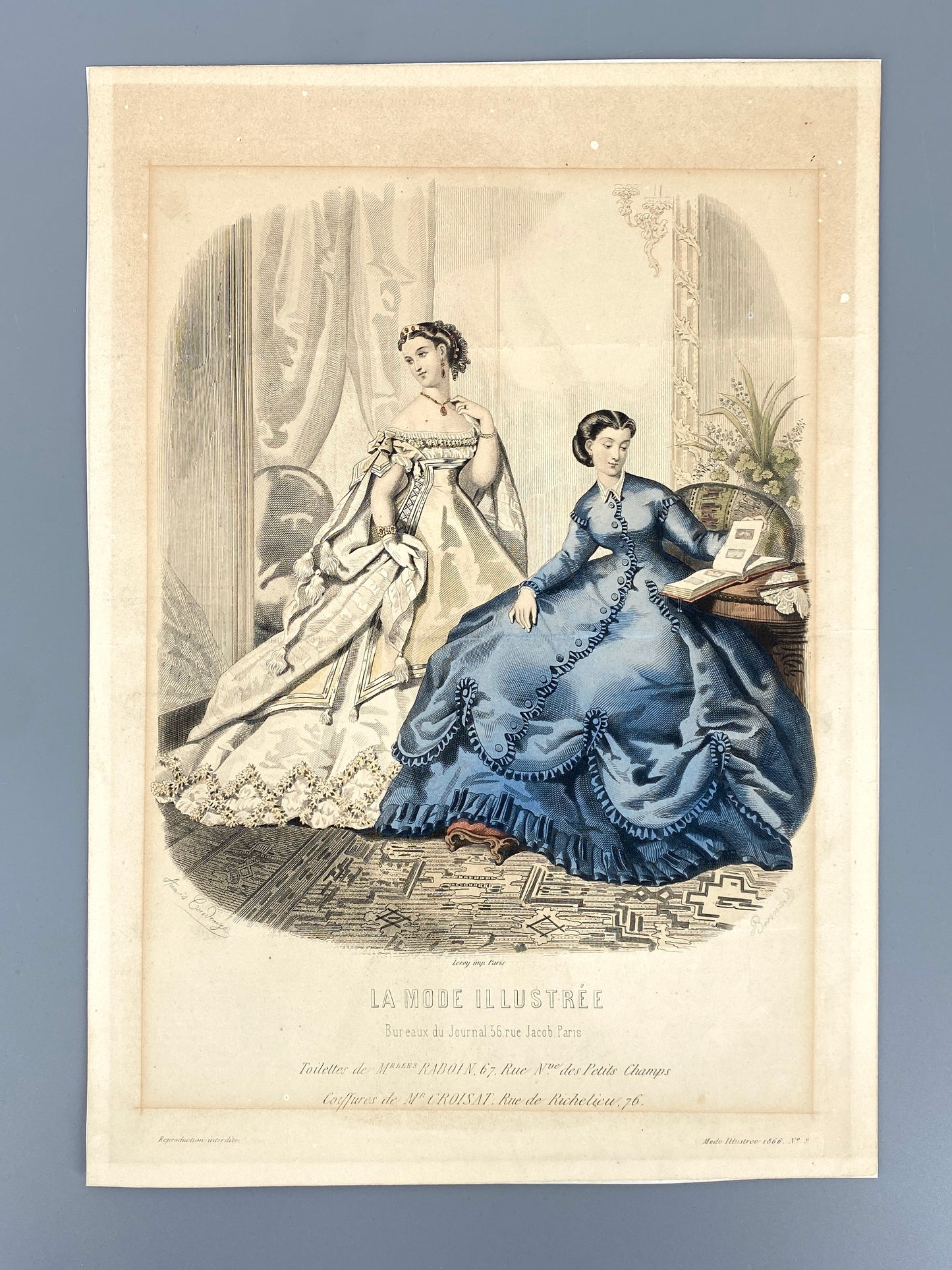 Handkolorierte Modeillustrationen aus Frankreich, 3 Stk., 1866/1876