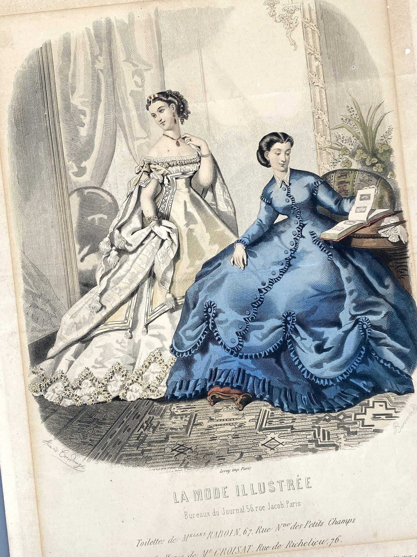 Handkolorierte Modeillustrationen aus Frankreich, 3 Stk., 1866/1876