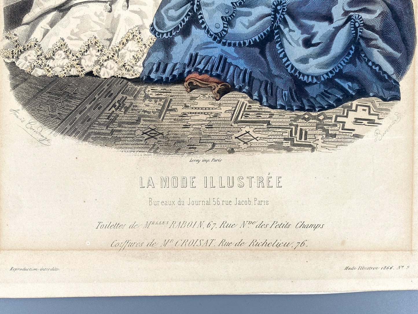 Handkolorierte Modeillustrationen aus Frankreich, 3 Stk., 1866/1876
