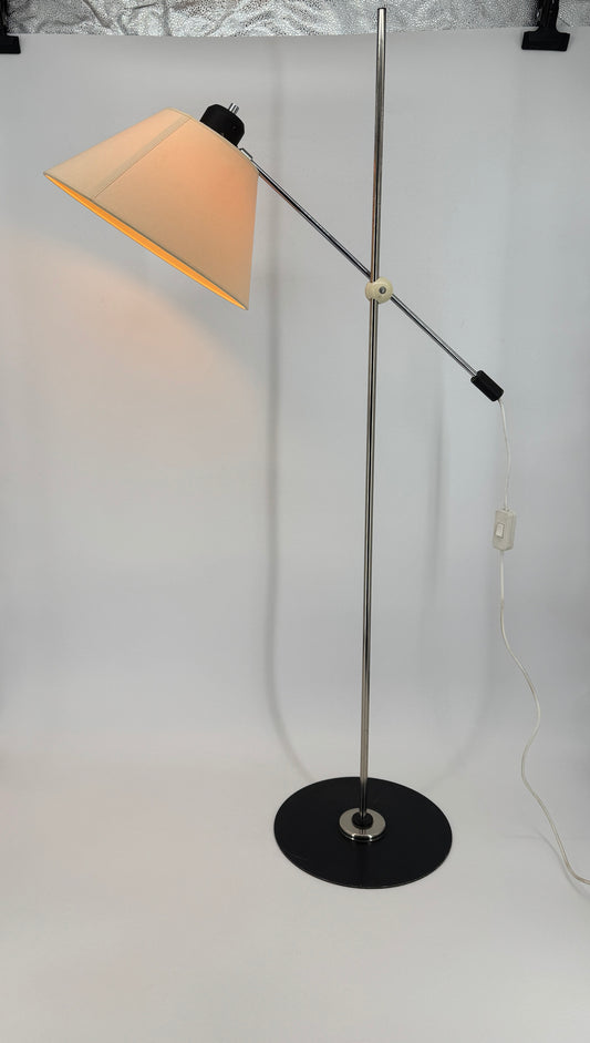 Stehlampe, Chrom, Stoffschirm, vintage