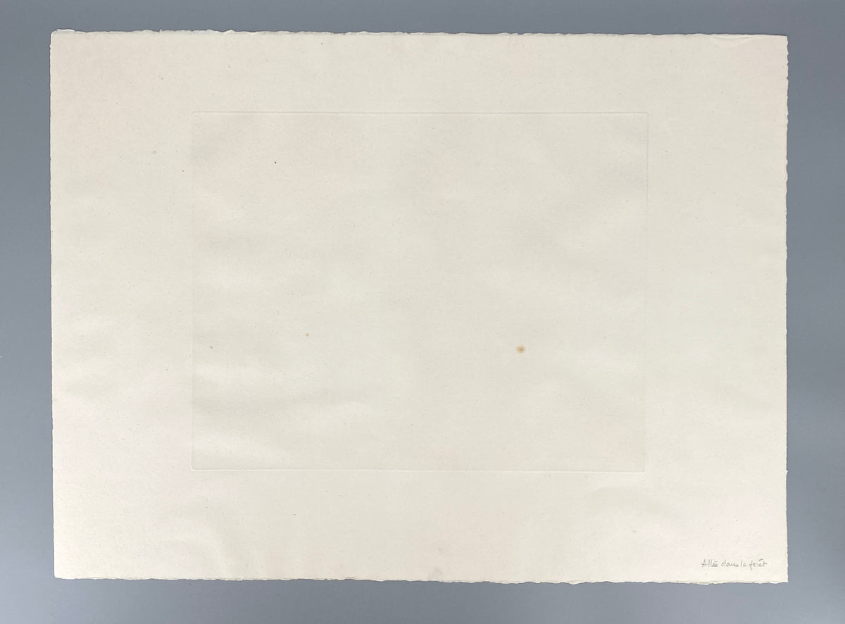Zarte Aquatinta-Radierung "Allée dans la forét" von France Hilon (alias André Bongibault, geb. 1942/1945), handsigniert