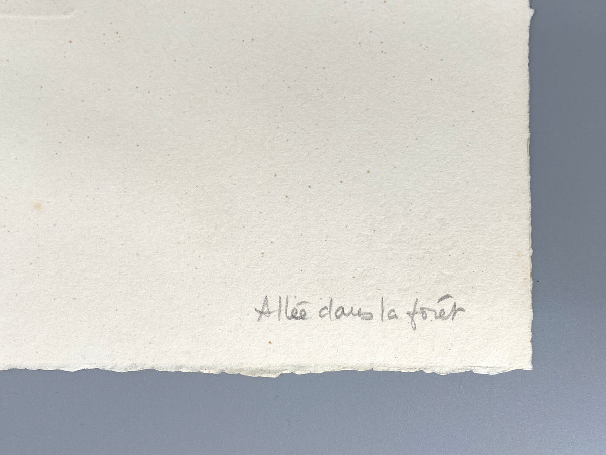 Zarte Aquatinta-Radierung "Allée dans la forét" von France Hilon (alias André Bongibault, geb. 1942/1945), handsigniert